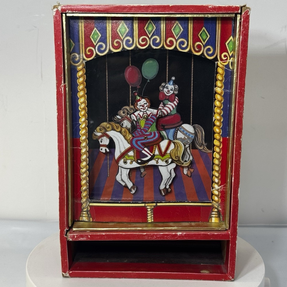 Vintage Otagiri Japan Musical Box w/Animation Clowns French CanCan Song READ